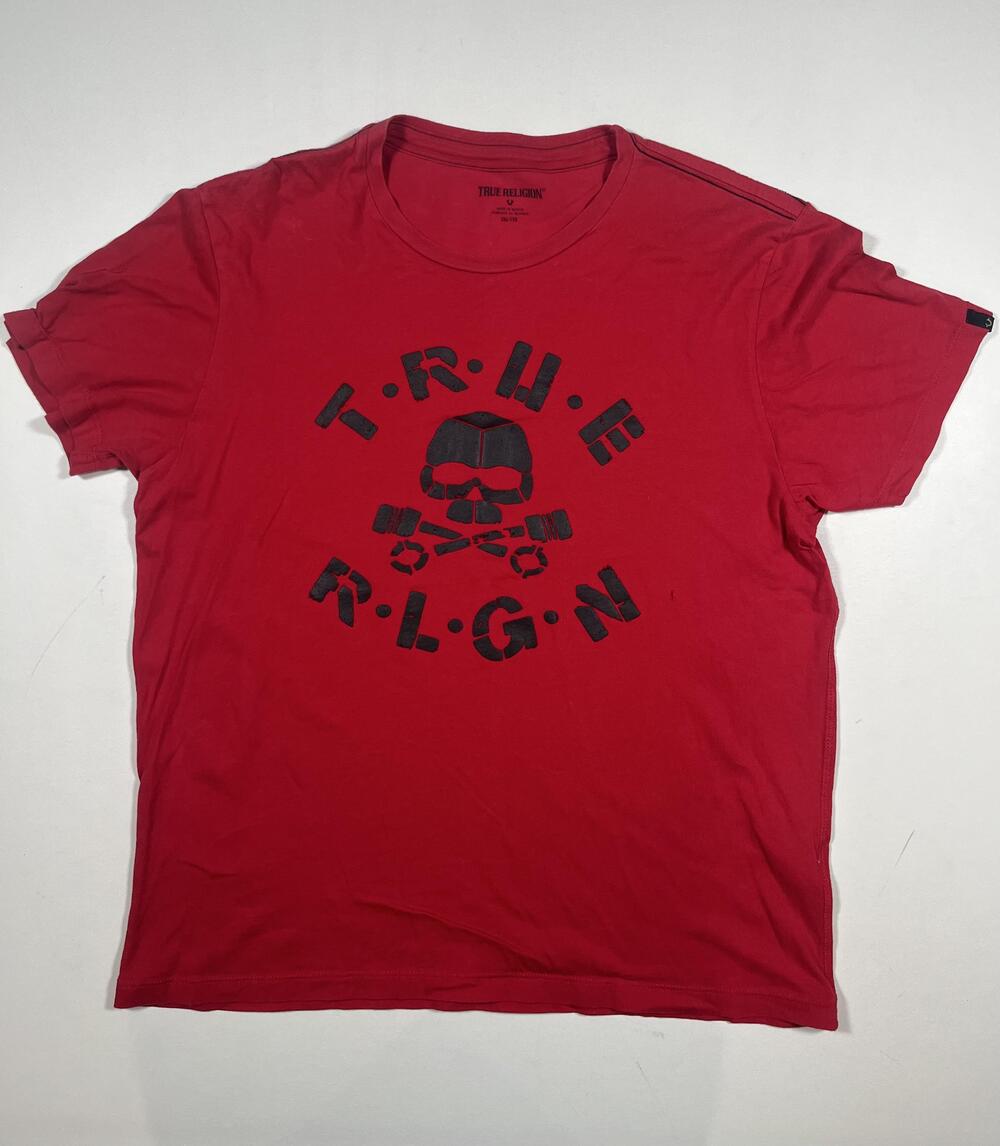 True Religion Shirt Mens 2XL Red Skull Crossbones Graphic Tee Streetwear Read